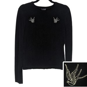 Rock Steady Cropped Crew Sweater with Cream Swallow Tail Motifs